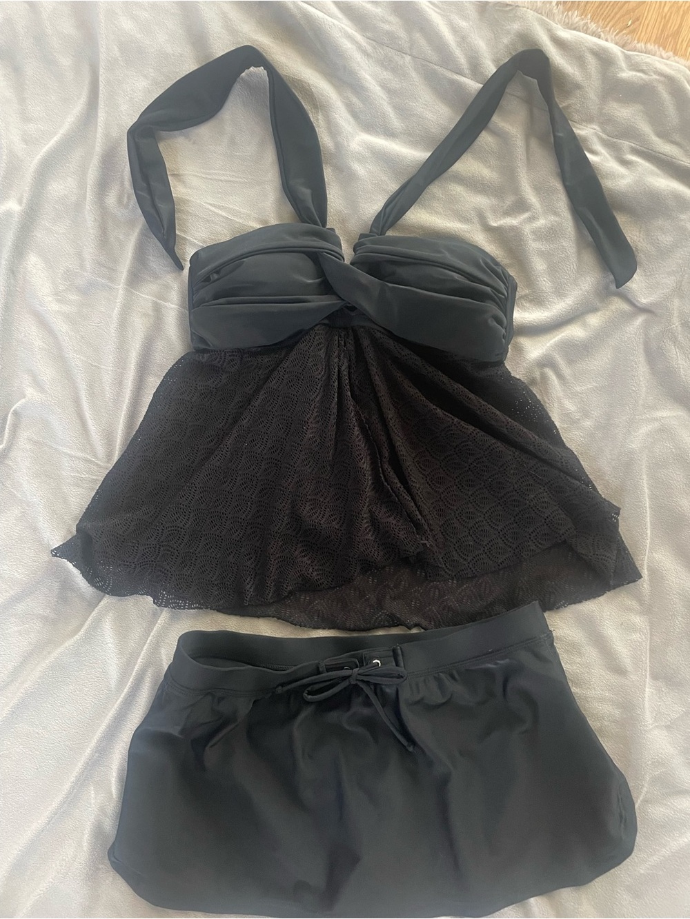 Black Women's Tankini Swim Set with Skirted Bottom